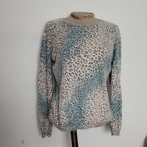 MAINBOCHER Leopard Print 100%CASHMERE Sweater XL
